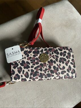 SASHA Leopard-Print Wristlet Clutch in Red and Cream
